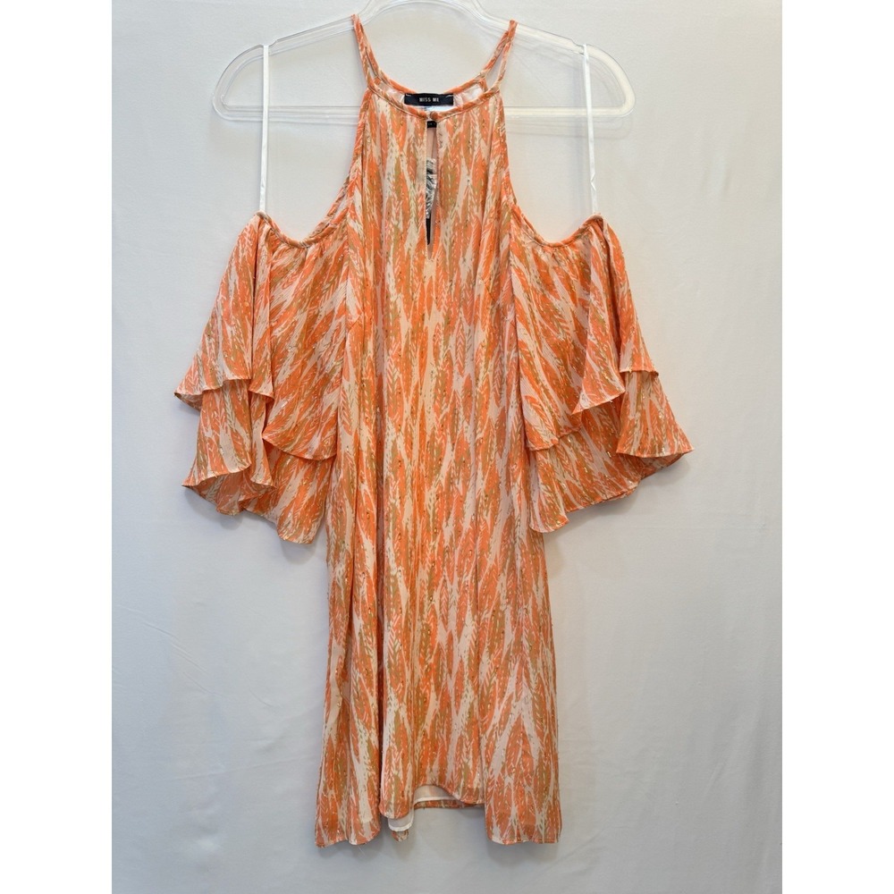 NWT Miss Me Sizzle and Shine Halter Chiffon Orange Sz S Boho Coral Pink